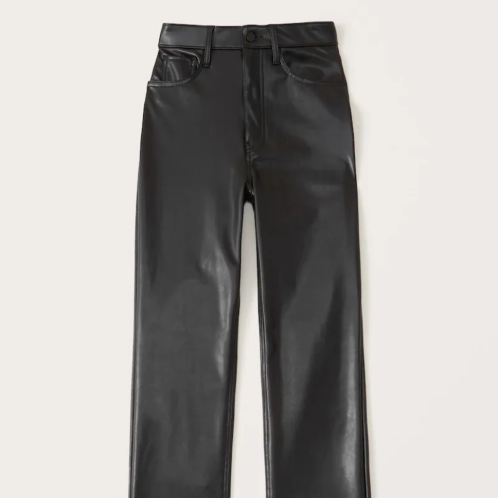 Vegan leather ankle straight pants - black